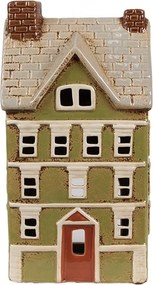 Zelený keramický svietnik na čajovú sviečku domček Amster Village - 14*10*26 cm