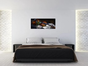 Obraz - Ruže a husle (120x50 cm)
