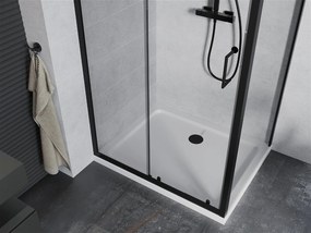 Mexen APIA, sprchový kút s posuvnými dverami 130 (dvere) x 80 (stena) cm, 5mm číre sklo, čierny profil + biela sprchová vanička, 840-130-080-70-00-4010B