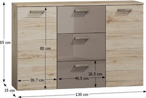 Dvojdverová komoda Assor - dub san marino / latte vysoký lesk