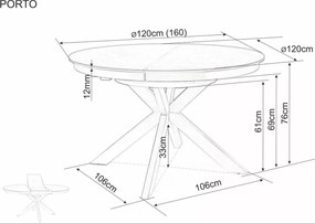 Jedálenský rozkladací stôl Porto 120/160 cm keramika sivý/čierny