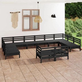12-dielna záhradná sedacia súprava čierna borovicový masív 3083498