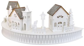 Drevená svietiaca LED dekorácia Dedinka s kostolíkom, 40 x 14 x 20 cm, polkruh