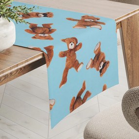 Biante Detský bavlnený behúň na stôl Sandra SA-724 Plyšové medvedíky na modrom 45x120 cm