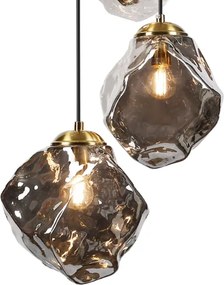 Luster na lanku CRISTAL 5xE14/15W/230V mosadz/dymová čierna