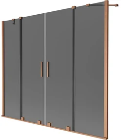 Mexen Velar Duo, 2-krídlová posuvná vaňová zástena 200 x 150 cm, 8mm šedé sklo, medená matná, 896-200-000-42-65