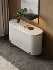 KOMODA GASTON M ZLATÉ NOHY + BIELA + SYNTETICKÝ MRAMOR 120 cm