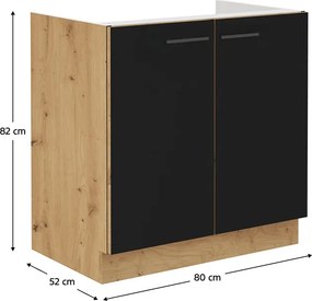 Dolná kuchynská skrinka pod drez Meriel 80ZL 2F BB (čierna + dub artisan). Vlastná spoľahlivá doprava až k Vám domov. 1033973