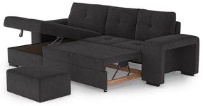 Rozkladacia sedačka s úložným priestorom a taburetom PALERMO, čierna, ľavé prevedenie