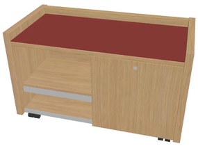 Mobilný kontajner Verno 100 x 50 cm so sklom, pravý, dub svetlý / červená