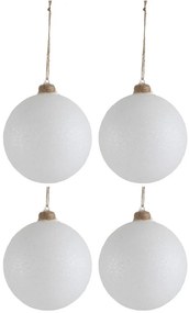 4ks vianočná biela sklenená ozdoba so striebornými glitrami - Ø 12cm
