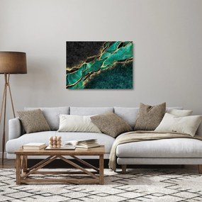 Sklenený obraz - Petrolejovo-zlaté mramorovanie (70x50 cm)