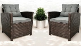 Set dvoch záhradných kresiel z technoratanu SFS020-SC - tmavo hnedé + sivé vankúše