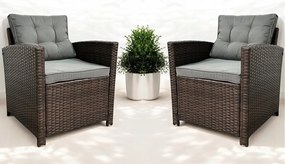 Set dvoch záhradných kresiel z technoratanu SFS020-SC - tmavo hnedé + sivé vankúše