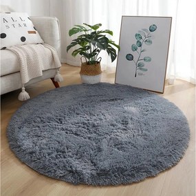 Okrúhly koberec Lana – sivý shaggy s vysokým vlasom 3 cm Rozmer: 80 cm