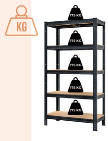 Jurhan Regál s vysokou nosnosťou HEAVY, max. 875kg, 90x40x180cm, čierna