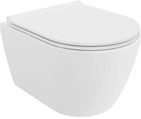 Mexen Carmen, závesná WC misa 490x365x340 mm, Rimless Tornádo + SLIM WC sedadlo z duroplastu, biela lesklá, 30880500