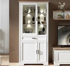 Široká vitrína Jasmin, bielená pínia/dub, s osvetlením%