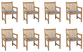 Záhradné stoličky 8 ks so sivými kockovanými podložkami tíkový masív