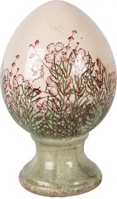 Béžové antik keramické vajíčko s kvetmi Rustic Flower M - Ø 12*19 cm