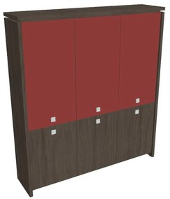 Vysoká skriňa Verno 188 x 46 x 210 cm, kombinované dvere, dub antracit / červená