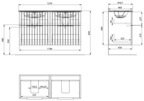 Sapho Sapho, CIRASA STRIP umývadlová skrinka 118,4x64x46cm, dub alabama, CR121-2322-21