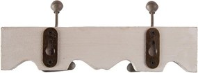 Bielo-sivý antik nástenný vešiak s 2 háčikmi Rustic - 23*6*10 cm