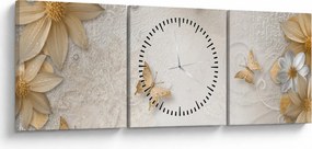 Obraz - Kvety s motýlikmi (s hodinami) (90x30 cm)