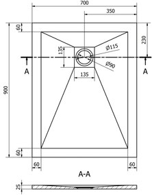Mexen Stone+, obdĺžniková vanička z minerálneho kompozitu 90 x 70 cm, antracitová, 44717090