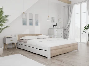 Posteľ IKAROS 140 x 200 cm, biela/dub sonoma Rošt: S lamelovým roštom, Matrac: Matrac DELUXE 10 cm