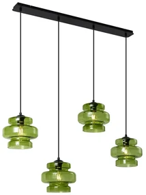 Retro závesná lampa čierna so zeleným sklom 4-svetlá - Denise