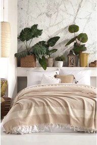 Béžový bavlnený pléd na dvojlôžko 230x200 cm Seritli – Mijolnir