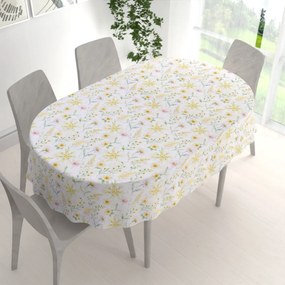 Biante Teflónový oválny obrus TF-135 Maľované žlto-zelené lúčne kvietky na bielom 60x100 cm