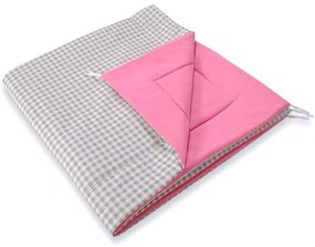 Bobono Stan Teepee pre deti + hracia podložka + vankúše + ozdobné perie - Sivá károvaná ružová