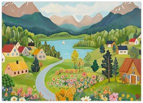 Obraz - Dedina v horách (70x50 cm)