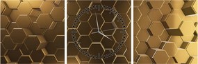 Obraz - Zlaté hexagóny (s hodinami) (90x30 cm)