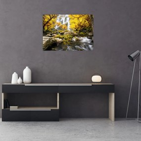 Obraz - Vodopády v jesennej krajine, žlté (70x50 cm)