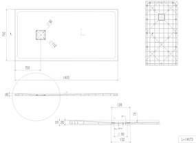 Erga Hyper, SMC sprchová vanička 140x70x2,6 cm + sifón, šedá matná, ERG-V06-SMC-7014S-GR