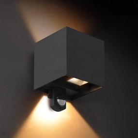 Brilagi - LED vonkajšie nástenné svietidlo so senzorom CUBE LED/6W/230V čierne IP65