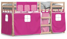 Poschodová posteľ so závesmi ružová 80x200 cm masívna borovica 3283900