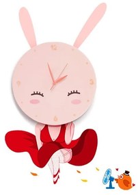 Detské nástenné svietidlo s hodinami Bunny Clock, 1x ružové plastové tienidlo