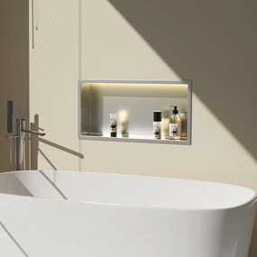 Rea Rea, LED polička na zapustenie 45x30x10 cm, 12W, 3000K, brúsená oceľ, REA-08547