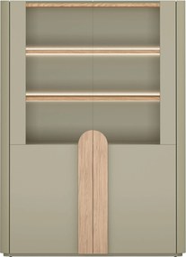 Vitrína Amilio 100 cm dvojdverová - eukalyptus / dub baltic dune / úchyty dub prírodný