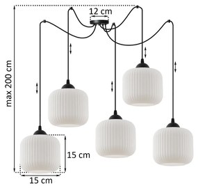 Závesné svietidlo Riffle Spider, 5x biele sklenené tienidlo, b