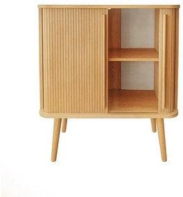 Vysoká komoda v dekore duba s posuvnými dverami v prírodnej farbe 83x95 cm Rove – Woodman