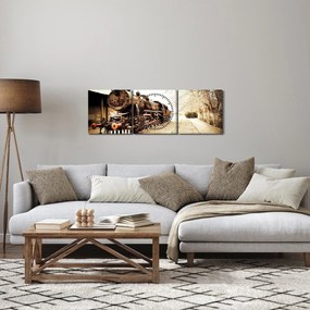 Obraz - Historická lokomotíva (s hodinami) (90x30 cm)