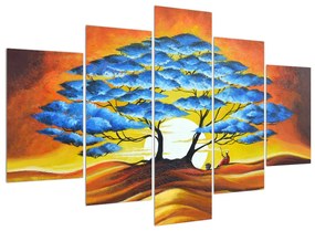 Orientálny obraz modrého stromu a slnka (150x105 cm)