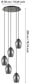 Eglo 39567 - Luster na lanku ESTANYS 5xE27/60W/230V dymová