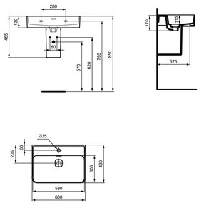 Ideal Standard Strada II - Umývadlo 600x430 mm, s prepadom, biela T300001