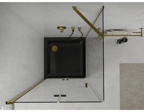 Mexen Lima, sprchový kút 90 (dvere) x 90 (stena) cm, 6mm číre sklo, zlatý profil + SLIM sprchová vanička čierna 5cm so zlatým sifónom, 856-090-090-01-00-4070